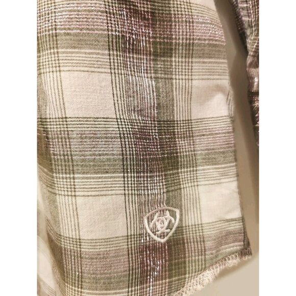 Ariat Women's Studded Pink Plaid Long Sleeve Evelyn Snap Western Shirt Sz Large - Picture 6 of 11